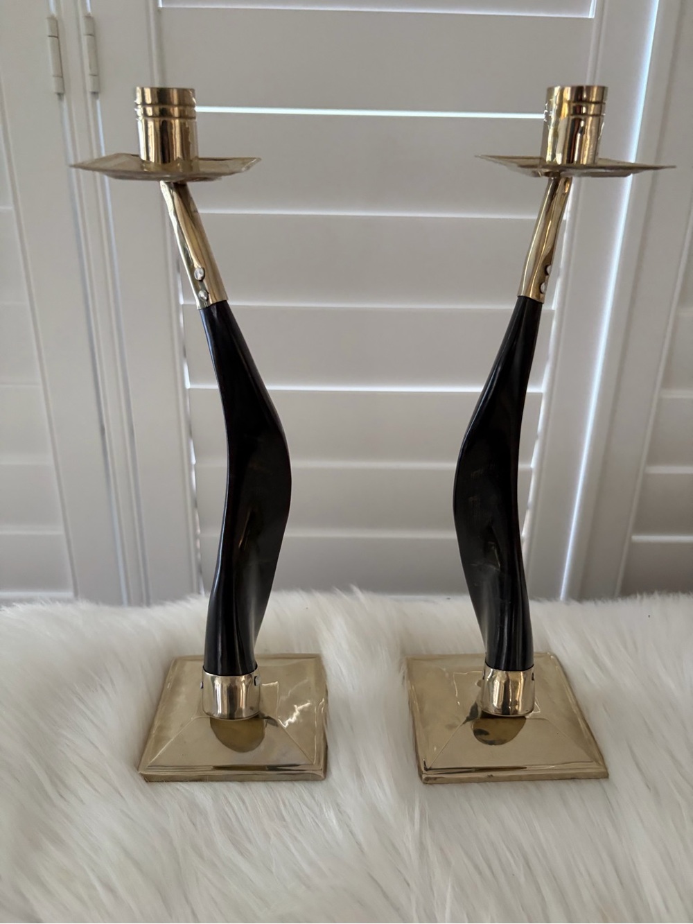 Vintage silver plate and horn candle holders